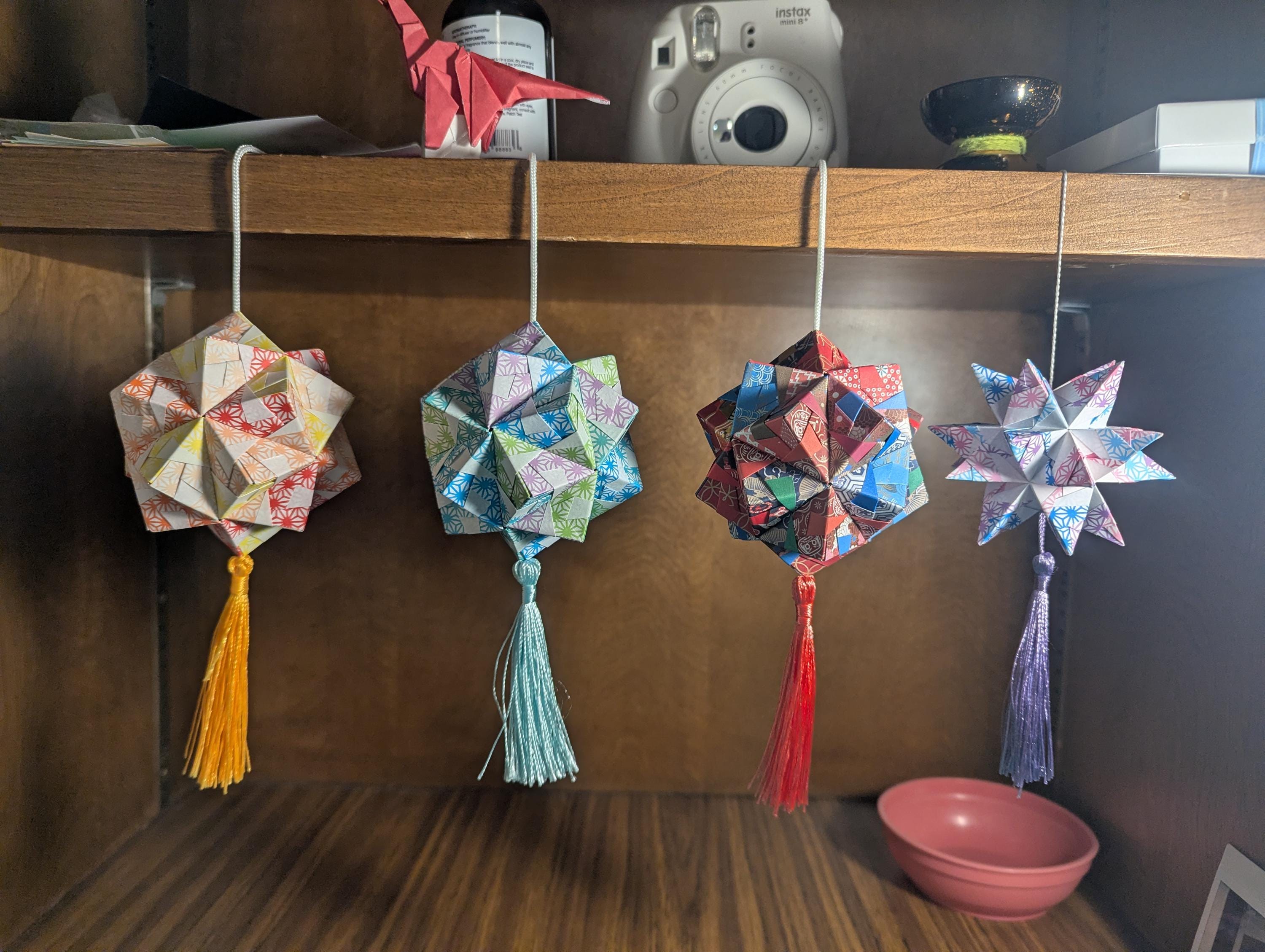 Kusudama Origami Kit - Japanese Paper Folding Craft with Incense (Sunset Bloom)